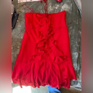 Express Red Strapless Ruffle-Front Dress